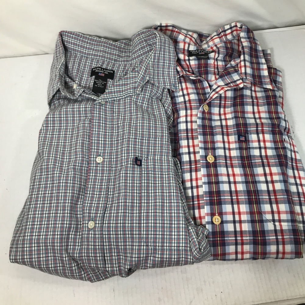 Ralph Lauren Jeans Co. 2 Button Down Dress Shirt Sz XL Mens Plaid Short Sleeve